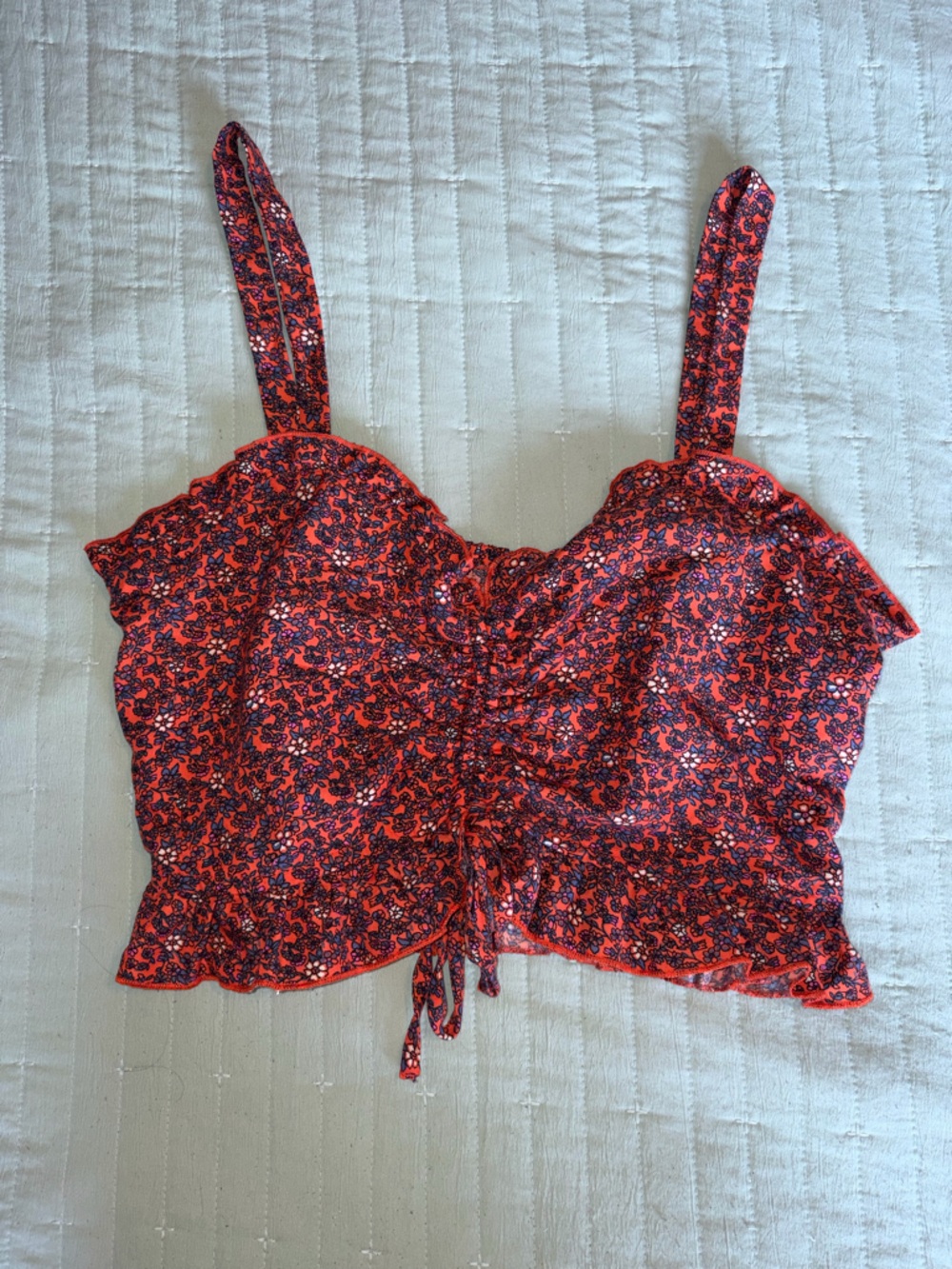 Red Floral Ruched Crop Top - Women